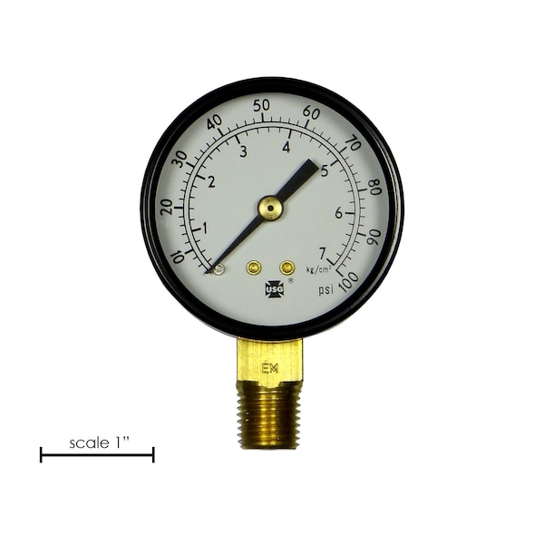 Bedford Precision Gauge, 1/4in NPT Btm Mnt, 0-100 PSI, 2in for Binks, Devilbiss, Graco
